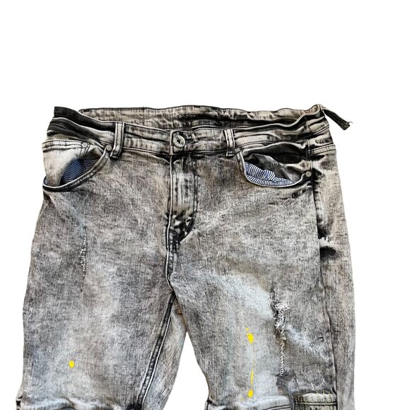 Create 2MRW Denim Paint Straight Leg Jeans Men's Size 34X32 Gray Distressed - Picture 3 of 12